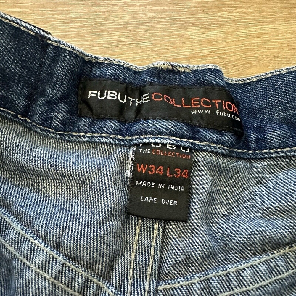 Vintage Fubu Jeans Mens 34 x 33 Wide Leg Baggy Denim Skater Y2K JNCO Cargo‎ - Picture 13 of 16